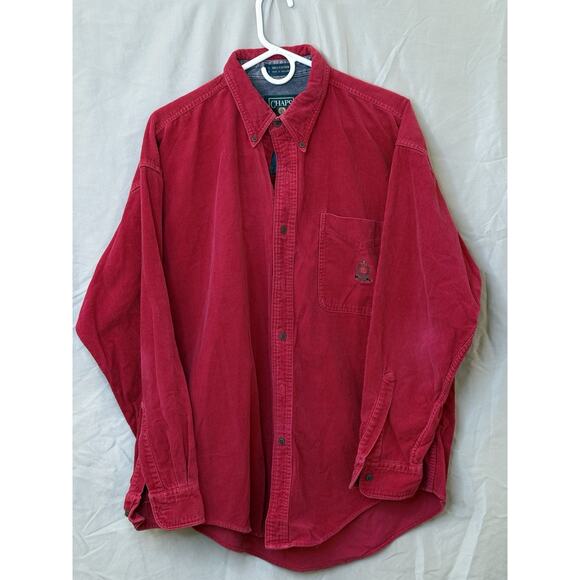 Ralph Lauren Polo Chaps Corduroy Button Up Red Shirt Long Sleeve Blaire Large - Picture 1 of 16